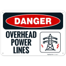 Overhead Power Lines With Graphic OSHA Sign