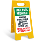 Pool Pass Required Private Property No Trespassing Folding Floor Sign,